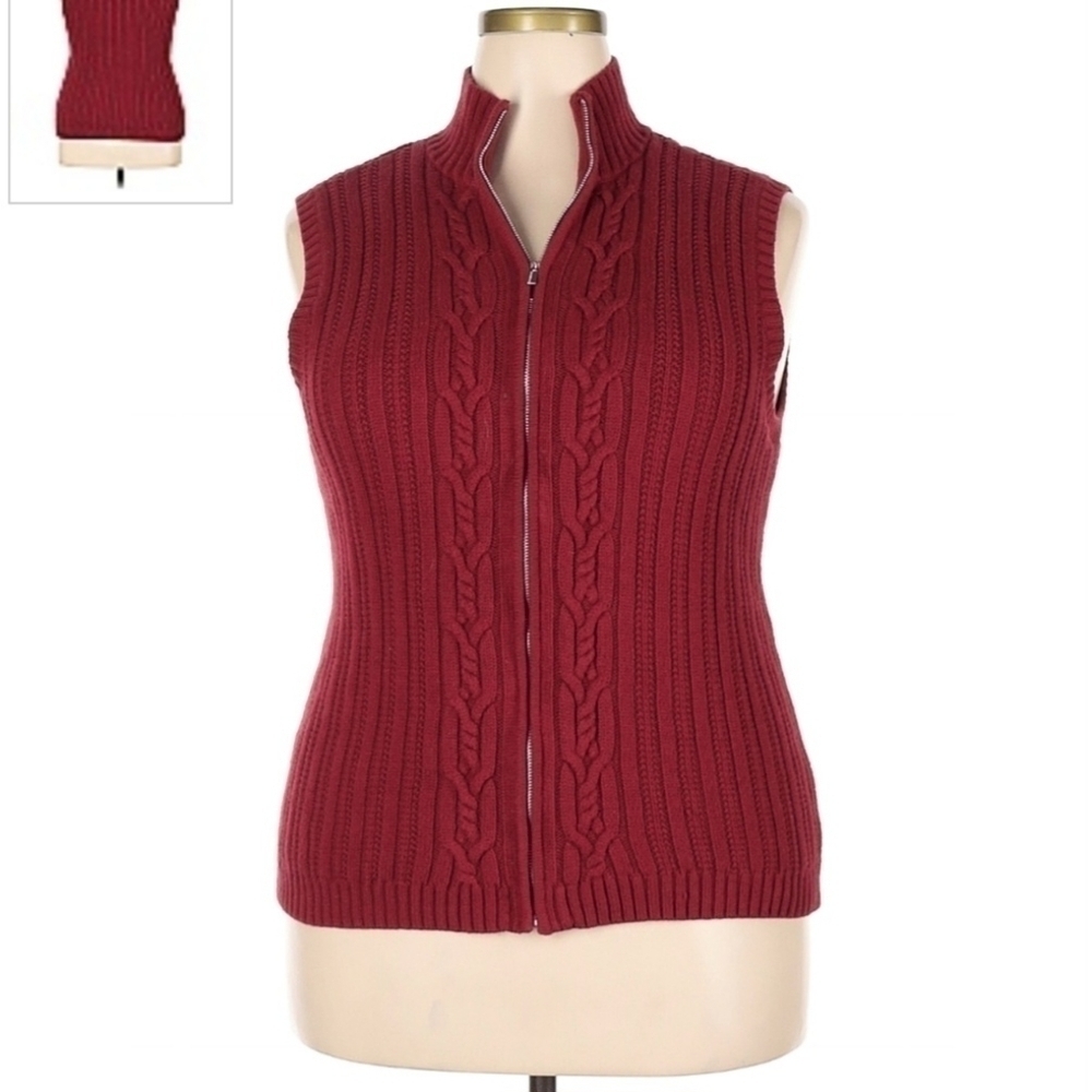 Liz Claiborne Woman Sleeveless Full Zip Cable Knit Sweater Vest Women's 2X EUC